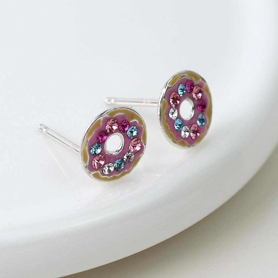 Sterling Silver Crystal Donut Studs