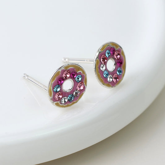 Sterling Silver Crystal Donut Studs