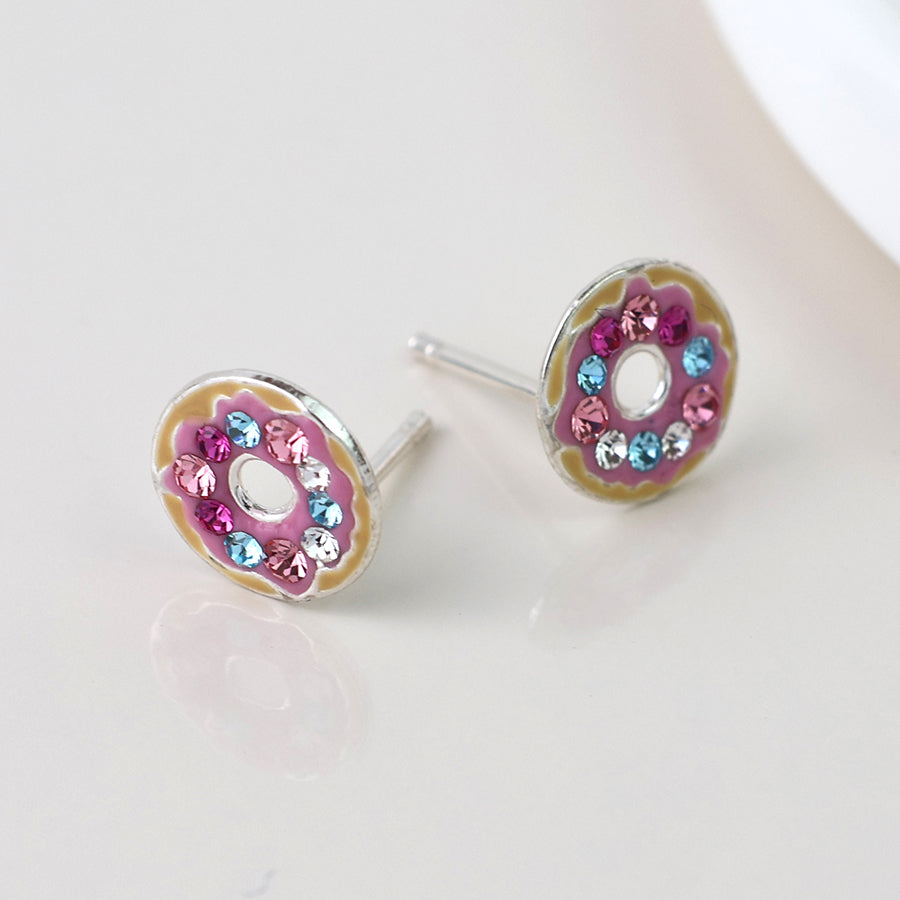 Sterling Silver Crystal Donut Studs