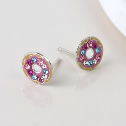 Sterling Silver Crystal Donut Studs