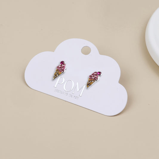 Sterling Silver Crystal Ice Cream Studs