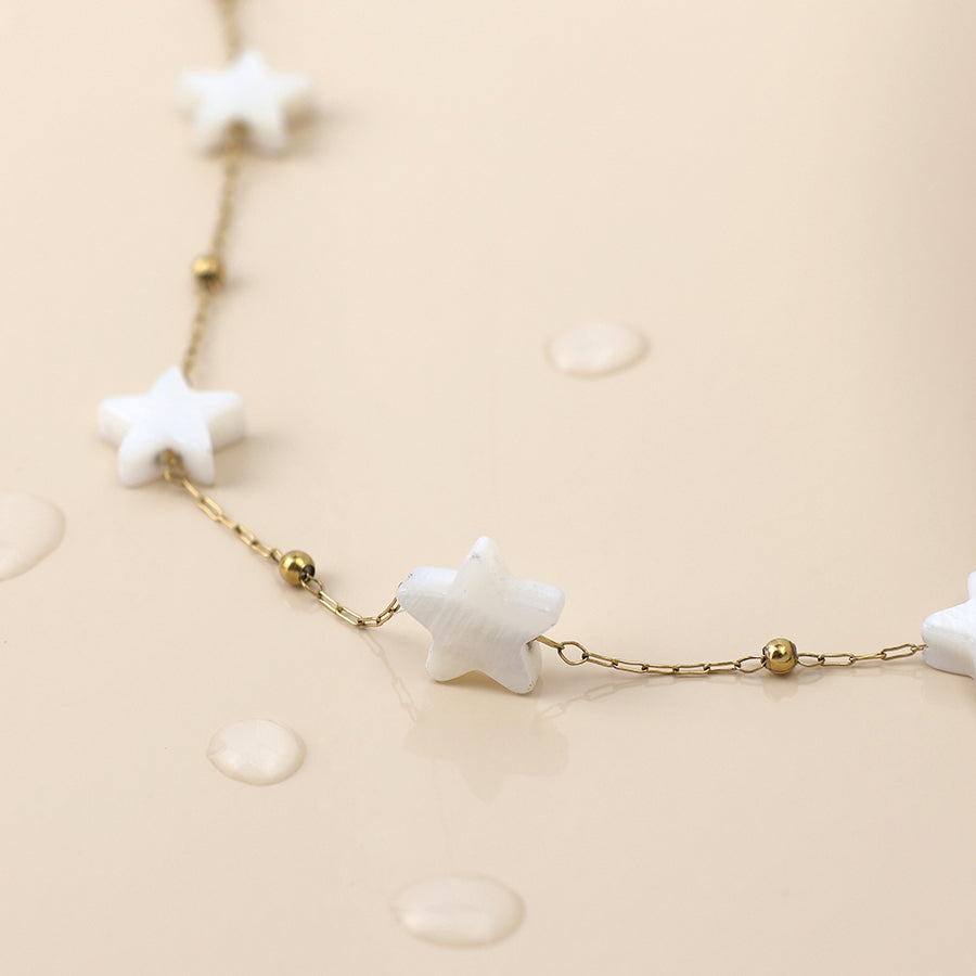 Gold Plated Stainless Steel White Star Station Chain Bracelet