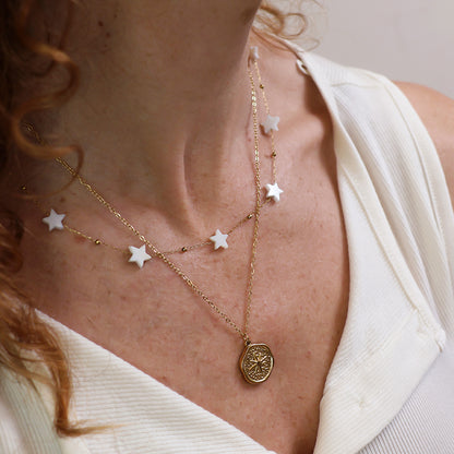Gold Plated Stainless Steel White Star Station Chain Necklace