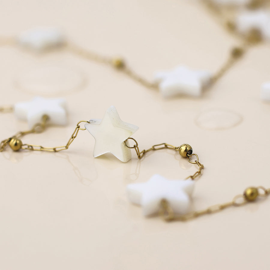 Gold Plated Stainless Steel White Star Station Chain Necklace