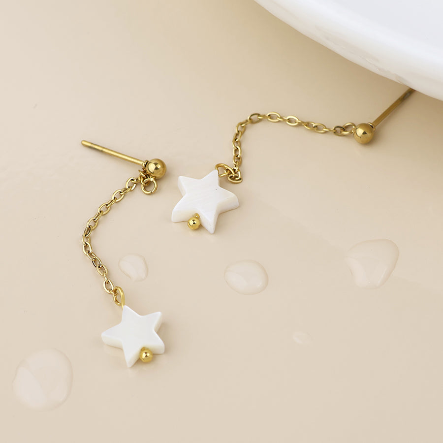Gold Plated Stainless Steel White Star Earrings