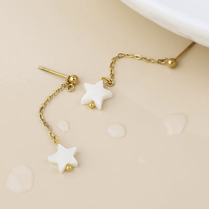 Gold Plated Stainless Steel White Star Earrings
