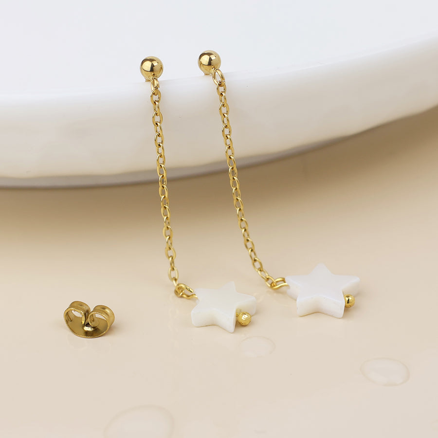 Gold Plated Stainless Steel White Star Earrings