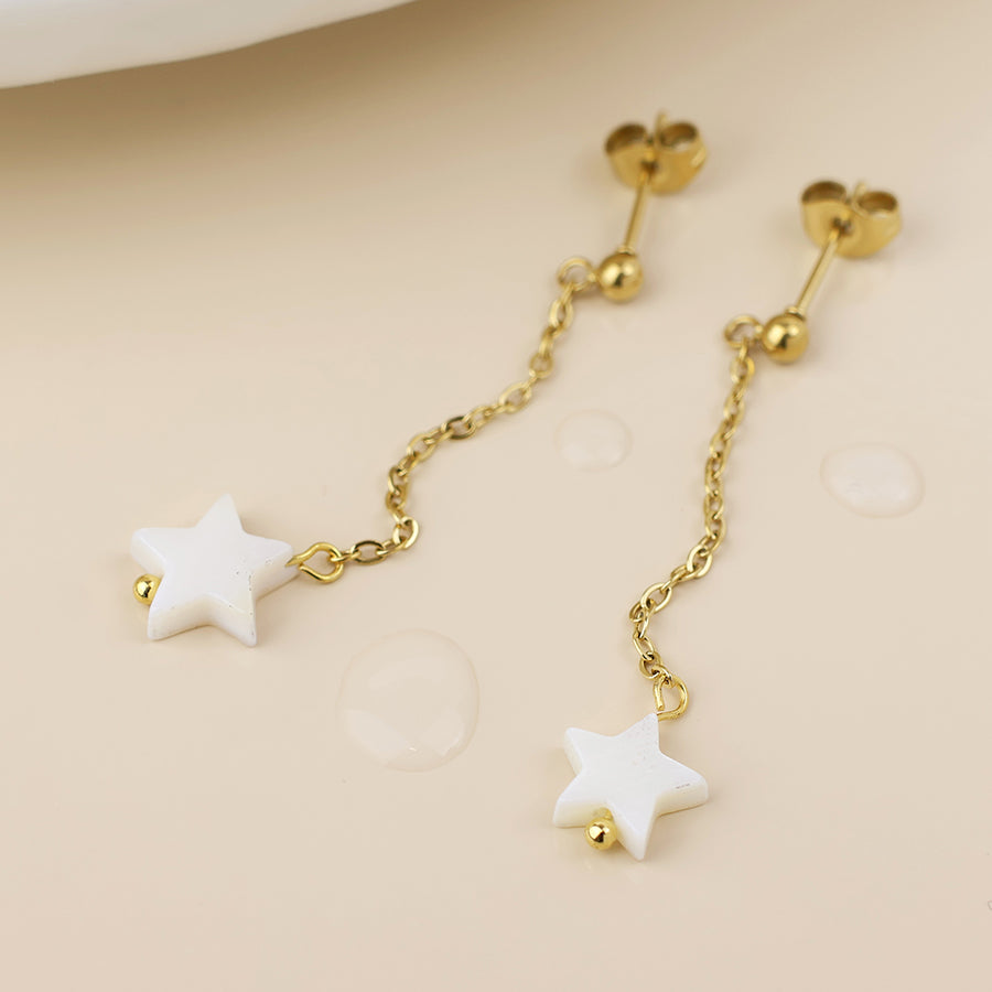 Gold Plated Stainless Steel White Star Earrings