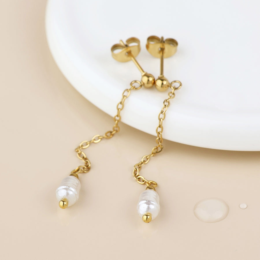 Gold Plated Stainless Steel Freshwater Pearl Earrings