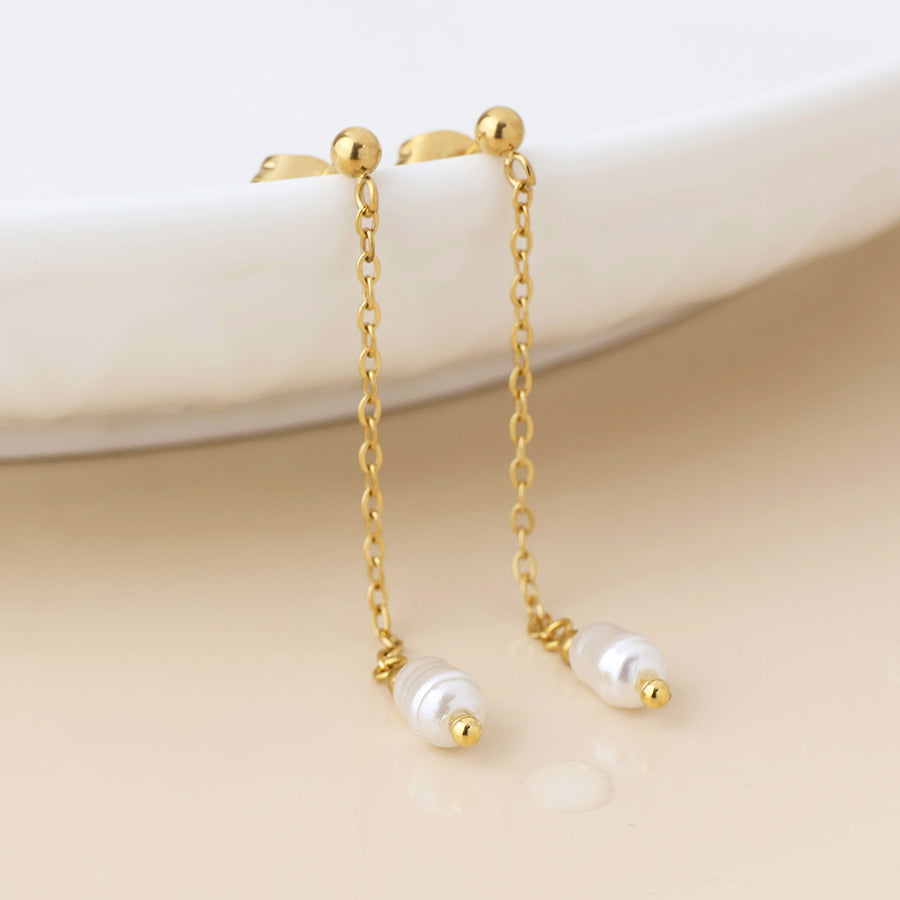 Gold Plated Stainless Steel Freshwater Pearl Earrings