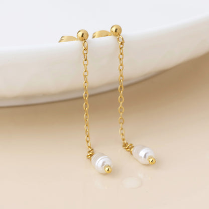 Gold Plated Stainless Steel Freshwater Pearl Earrings