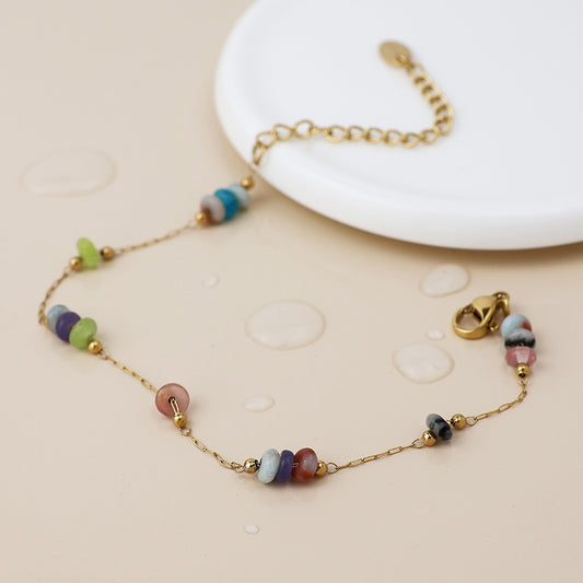 Gold Plated Stainless Steel Fine Chain Bracelet with Coloured Bead Stations