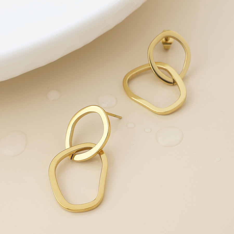 Gold Plated Stainless Steel Linked Hoop Earrings