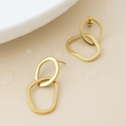 Gold Plated Stainless Steel Linked Hoop Earrings