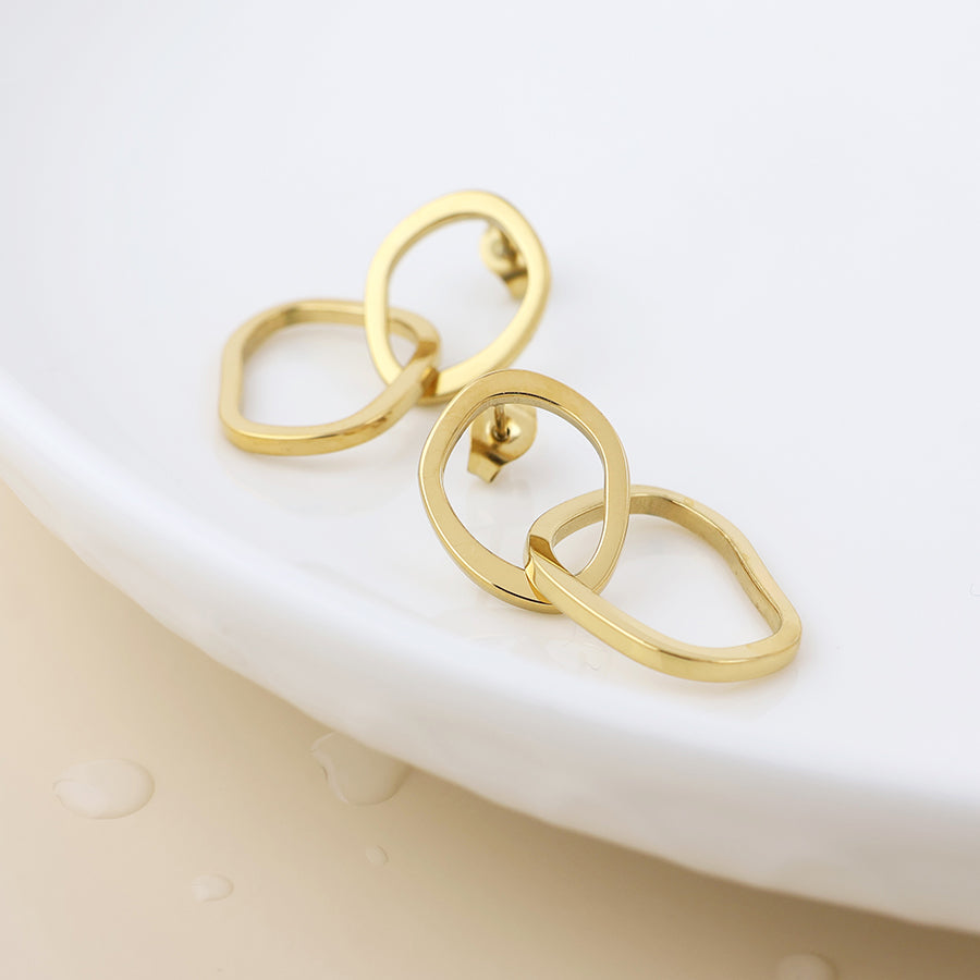 Gold Plated Stainless Steel Linked Hoop Earrings