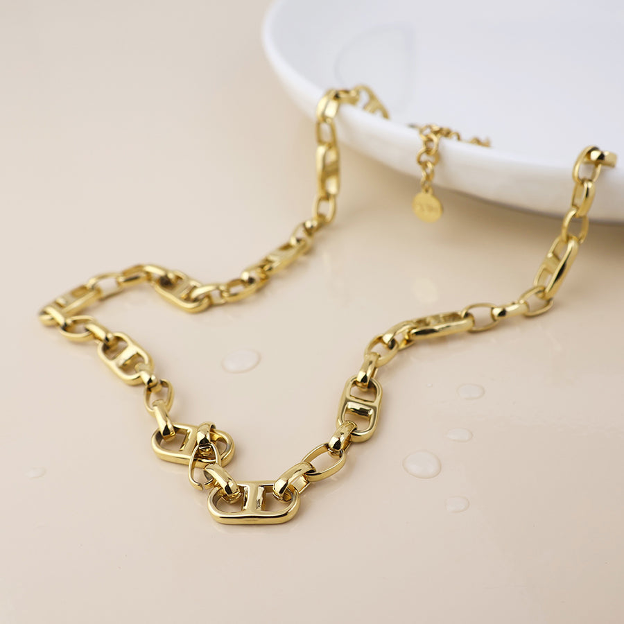 Gold Plated Stainless Steel Polished Link Necklace