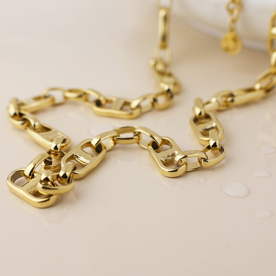 Gold Plated Stainless Steel Polished Link Necklace
