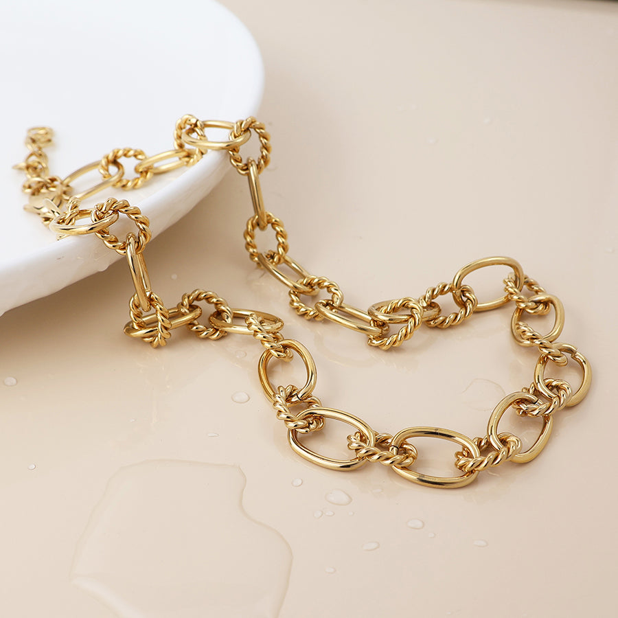 Gold Plated Stainless Steel Twist Link Necklace