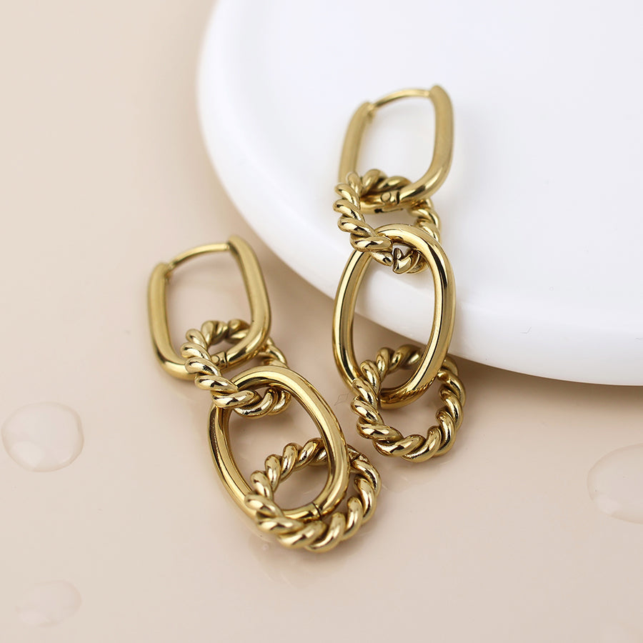 Gold Plated Stainless Steel Twist Link Earrings