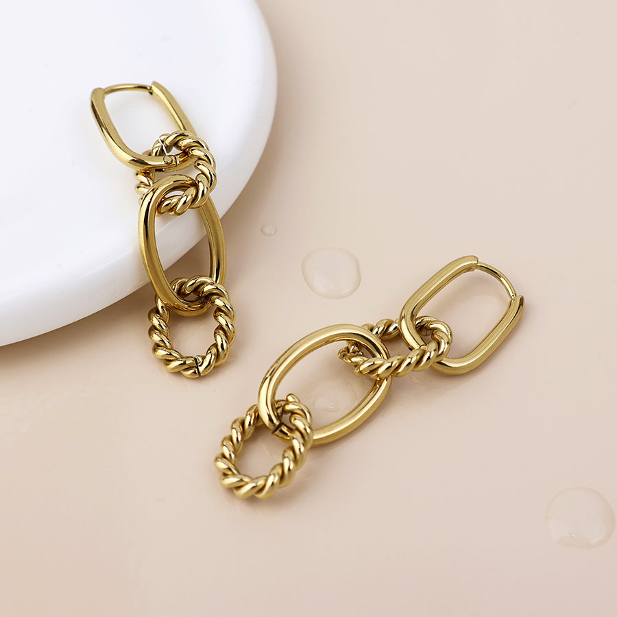 Gold Plated Stainless Steel Twist Link Earrings