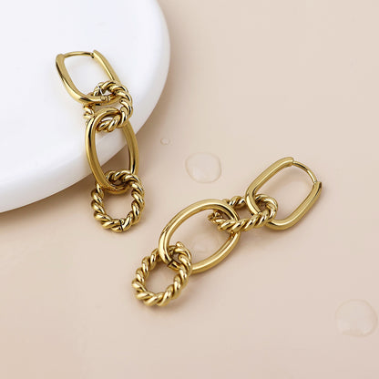 Gold Plated Stainless Steel Twist Link Earrings