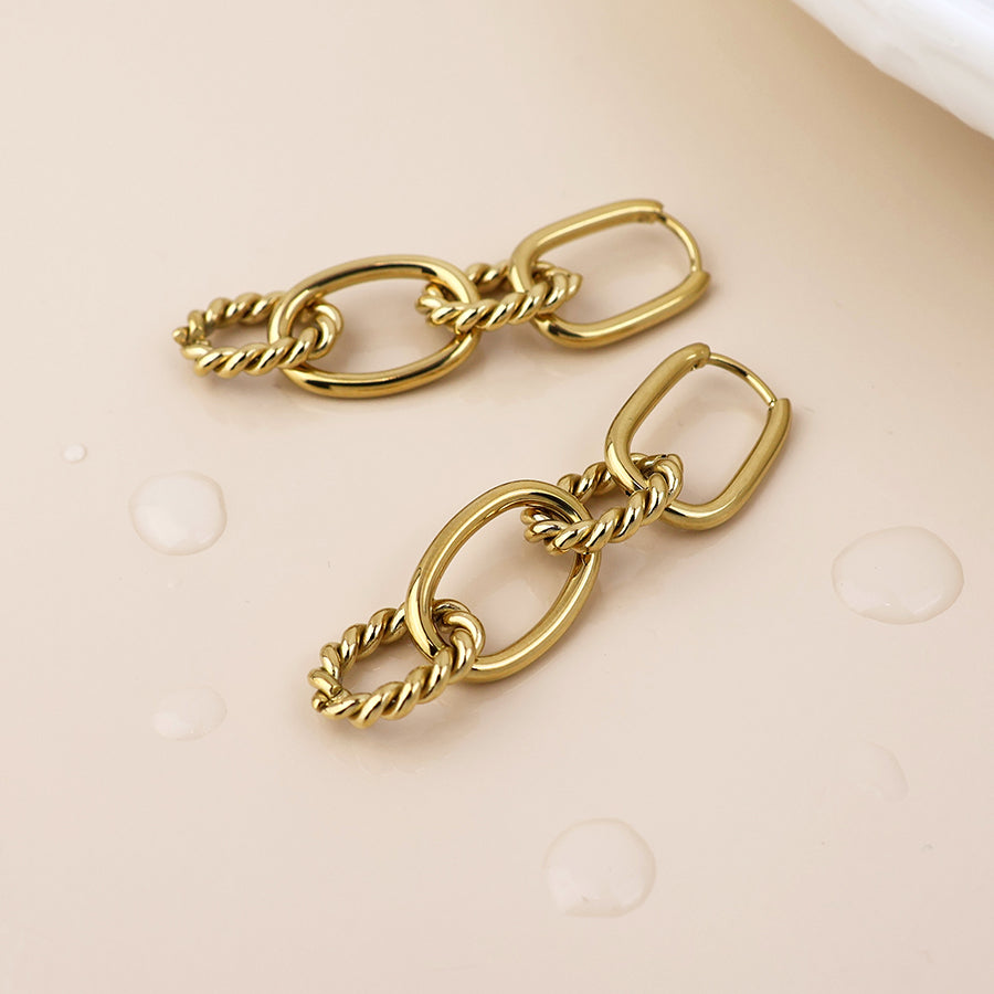 Gold Plated Stainless Steel Twist Link Earrings