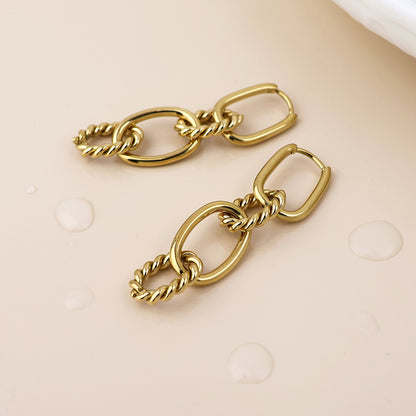 Gold Plated Stainless Steel Twist Link Earrings