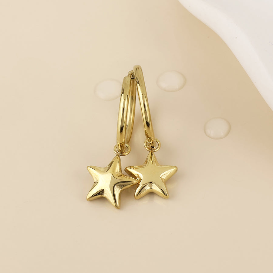 Starlet Stainless Steel Gold Plated Star Charm Hoop Earrings