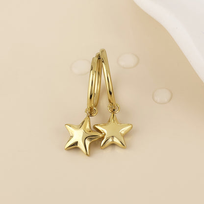 Starlet Stainless Steel Gold Plated Star Charm Hoop Earrings