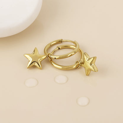 Starlet Stainless Steel Gold Plated Star Charm Hoop Earrings