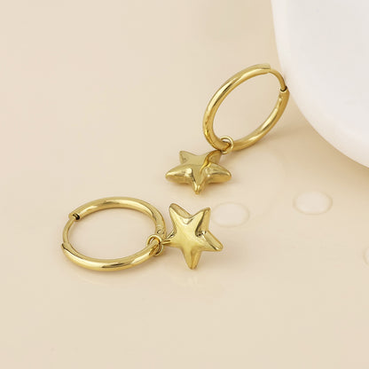 Starlet Stainless Steel Gold Plated Star Charm Hoop Earrings