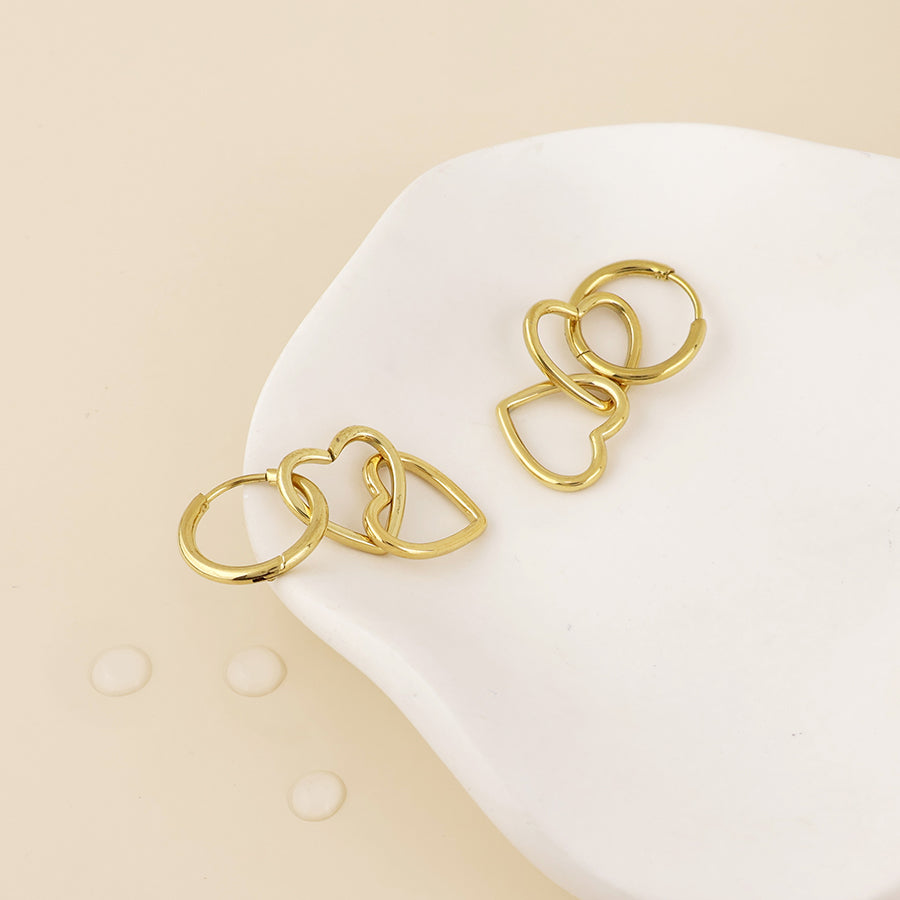 Lochie Stainless Steel Gold Plated Linked Hearts Hoop Earrings