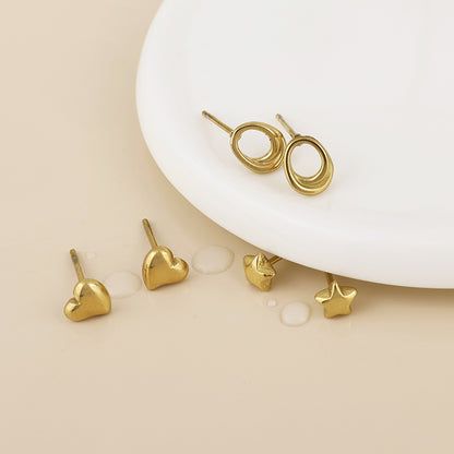 Icons Stainless Steel Gold Plated Star, Heart, Swirl Stud Earrings Set
