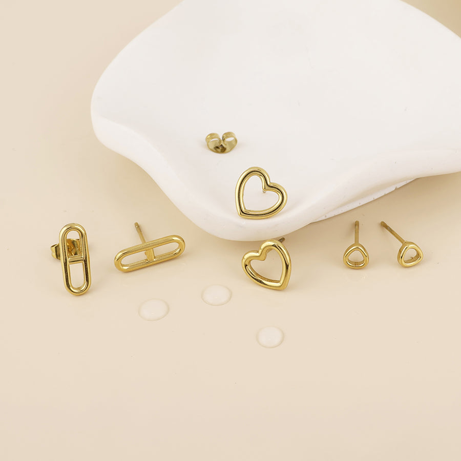 Gilded Stainless Steel Gold Plated Contemporary Mix Stud Earrings Set