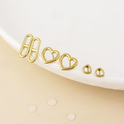 Gilded Stainless Steel Gold Plated Contemporary Mix Stud Earrings Set