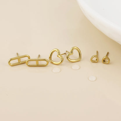Gilded Stainless Steel Gold Plated Contemporary Mix Stud Earrings Set