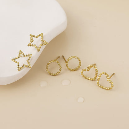 Nova Stainless Steel Gold Plated Beaded Outline Shapes Stud Earrings Set