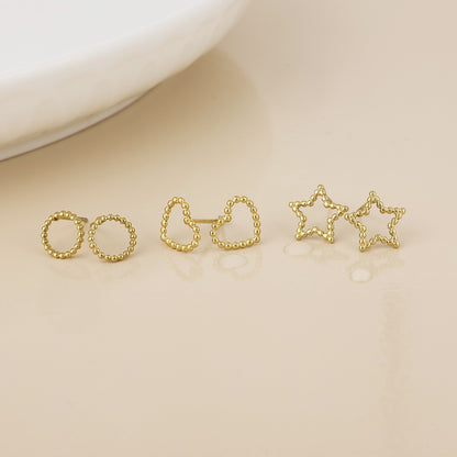 Nova Stainless Steel Gold Plated Beaded Outline Shapes Stud Earrings Set