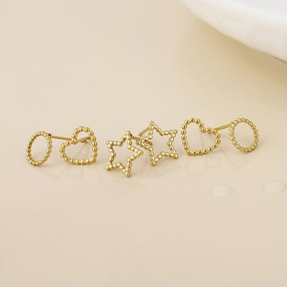Nova Stainless Steel Gold Plated Beaded Outline Shapes Stud Earrings Set