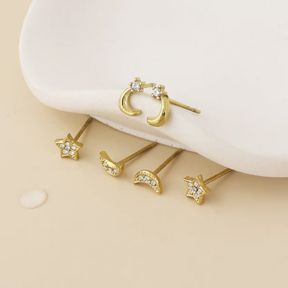 Luxi Stainless Steel Gold Plated Celestial Crystal Stud Earrings Set