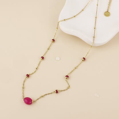 Poppy Stainless Steel Gold Plated Pink Beads Station Necklace
