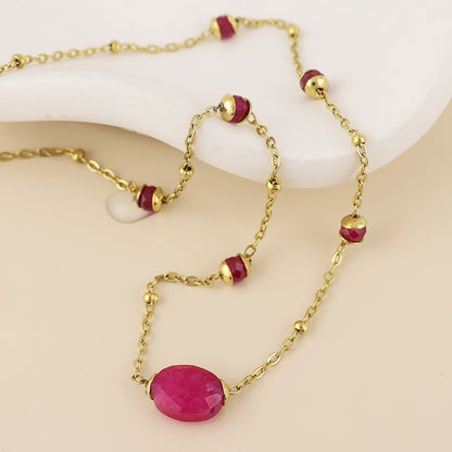 Poppy Stainless Steel Gold Plated Pink Beads Station Necklace