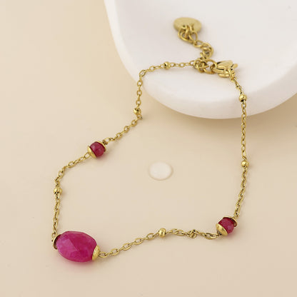 Poppy Stainless Steel Gold Plated Pink Beads Station Bracelet