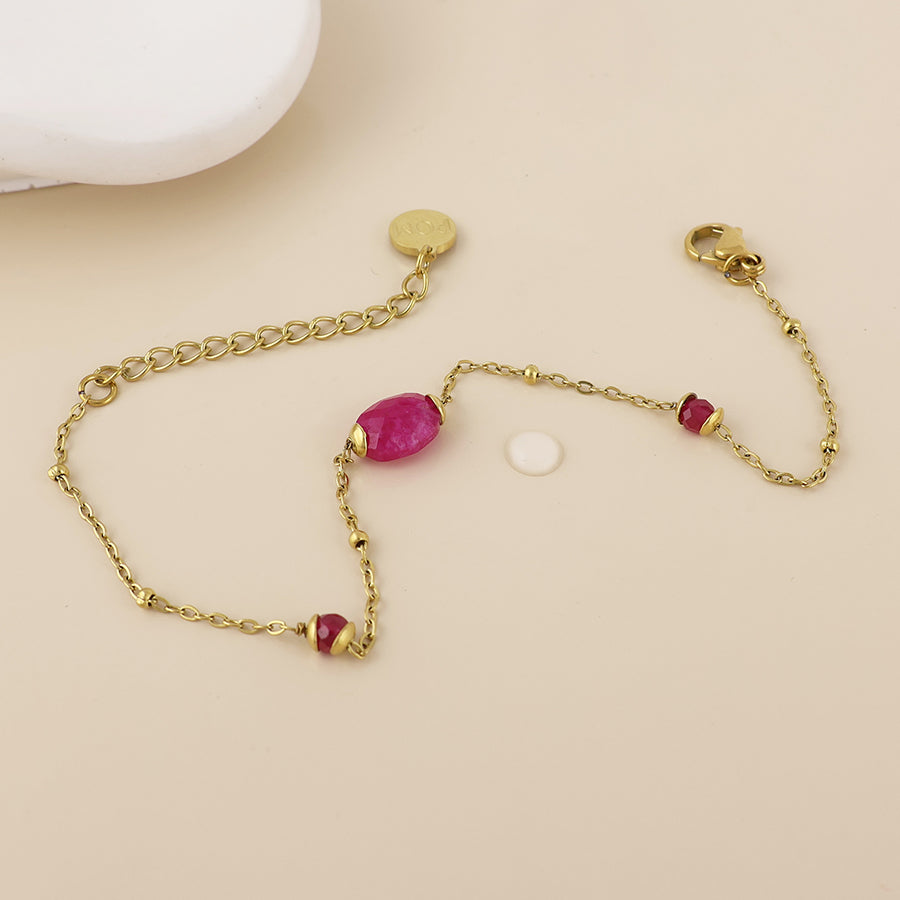 Poppy Stainless Steel Gold Plated Pink Beads Station Bracelet