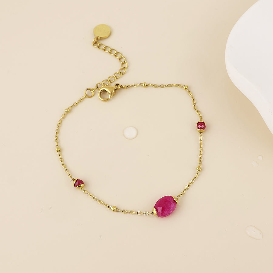 Poppy Stainless Steel Gold Plated Pink Beads Station Bracelet