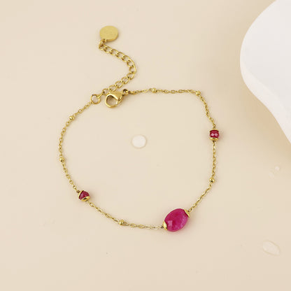 Poppy Stainless Steel Gold Plated Pink Beads Station Bracelet