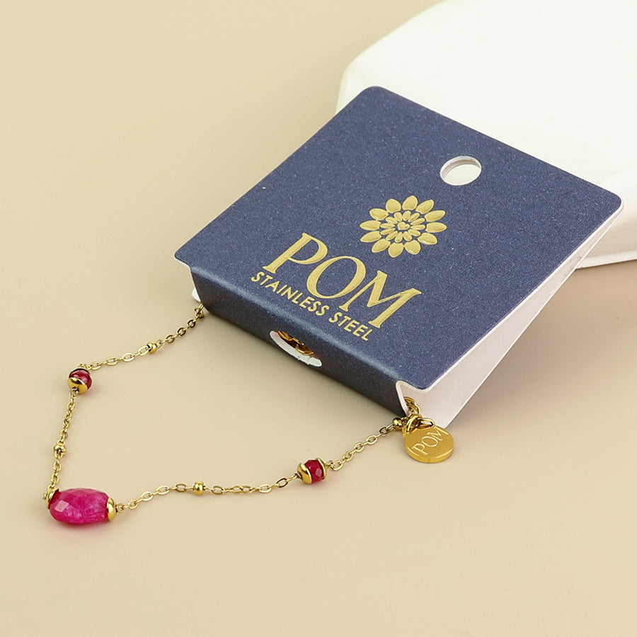 Poppy Stainless Steel Gold Plated Pink Beads Station Bracelet