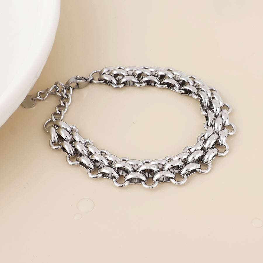 Venetia Stainless Steel Platinum Plated Chunky Panther Chain Bracelet