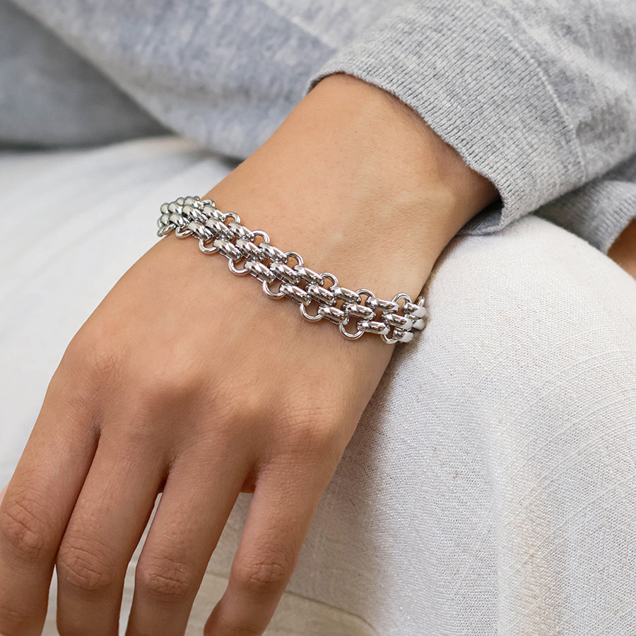 Venetia Stainless Steel Platinum Plated Chunky Panther Chain Bracelet