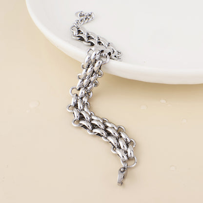 Venetia Stainless Steel Platinum Plated Chunky Panther Chain Bracelet